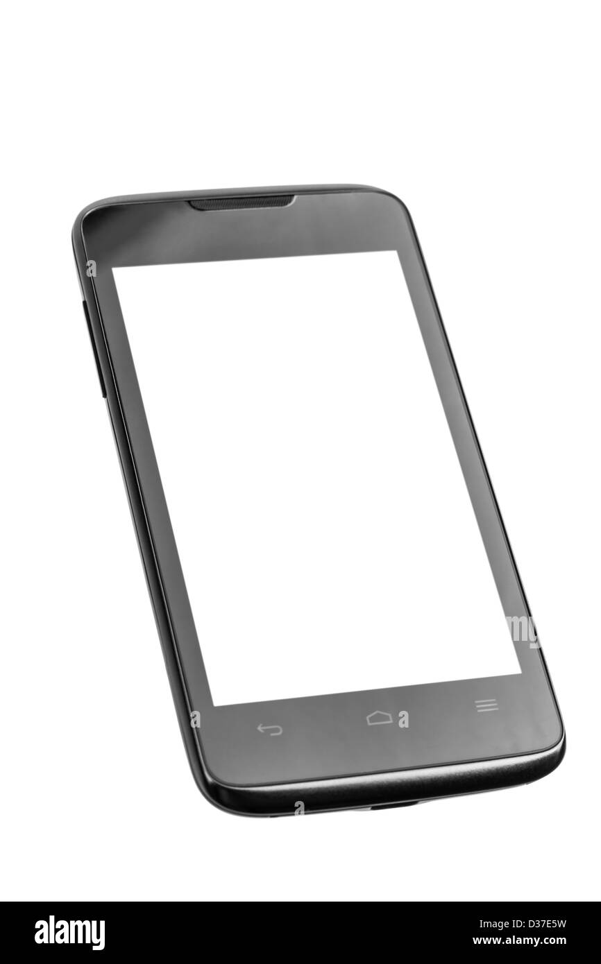 Telefono cellulare con schermo vuoto isolato su sfondo bianco Foto Stock
