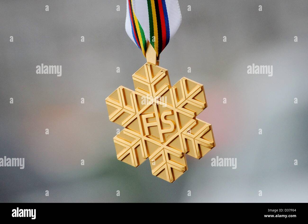 La FIS medaglia raffigurata in Schladming, Austria. Lo sci alpino ai Campionati Mondiali di Schladming si svolgerà dal 04 al 17 febbraio 2013. Foto: Frank può Foto Stock