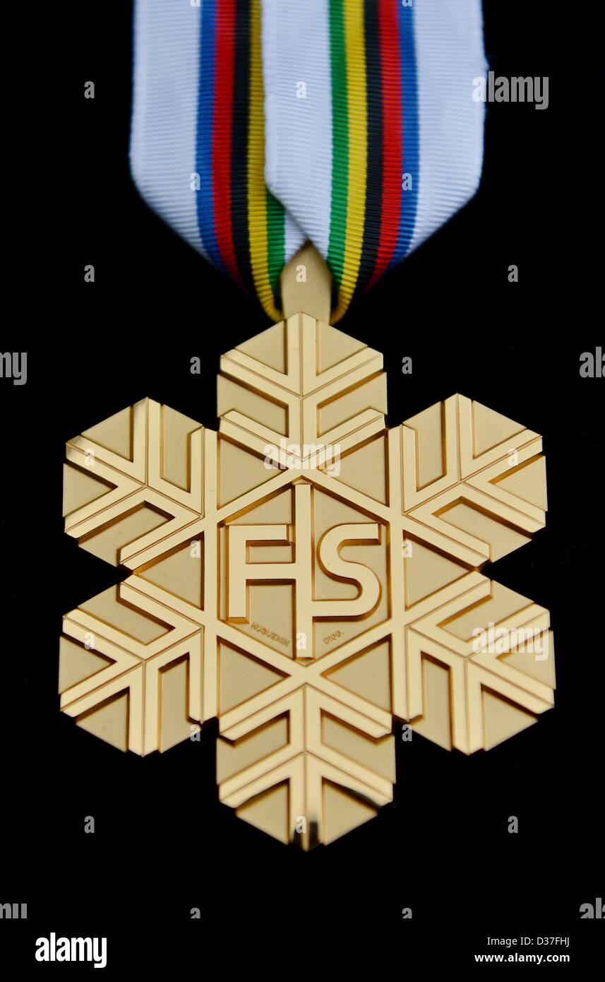 La FIS medaglia raffigurata in Schladming, Austria. Lo sci alpino ai Campionati Mondiali di Schladming si svolgerà dal 04 al 17 febbraio 2013. Foto: Frank può Foto Stock