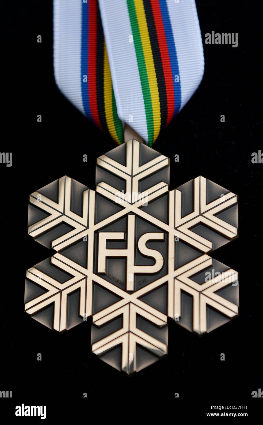 La FIS medaglia raffigurata in Schladming, Austria. Lo sci alpino ai Campionati Mondiali di Schladming si svolgerà dal 04 al 17 febbraio 2013. Foto: Frank può Foto Stock
