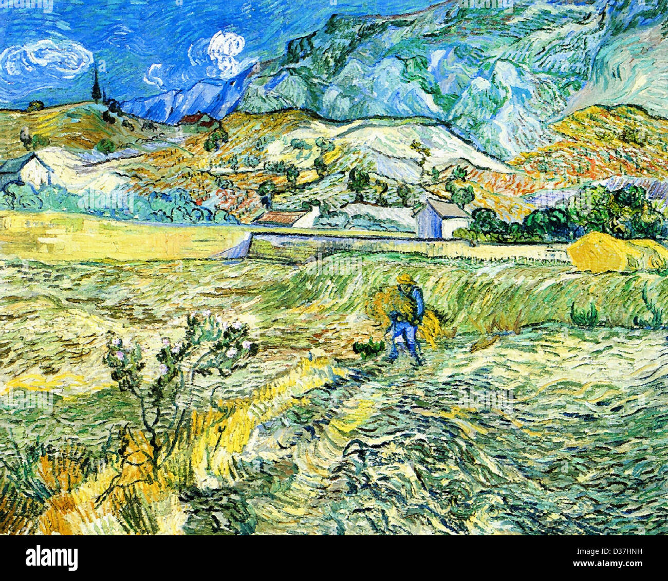 Vincent van Gogh, campo recintato con contadino . 1889. Post-Impressionism. Olio su tela. Indianapolis Museum of Art,Indianapolis Foto Stock