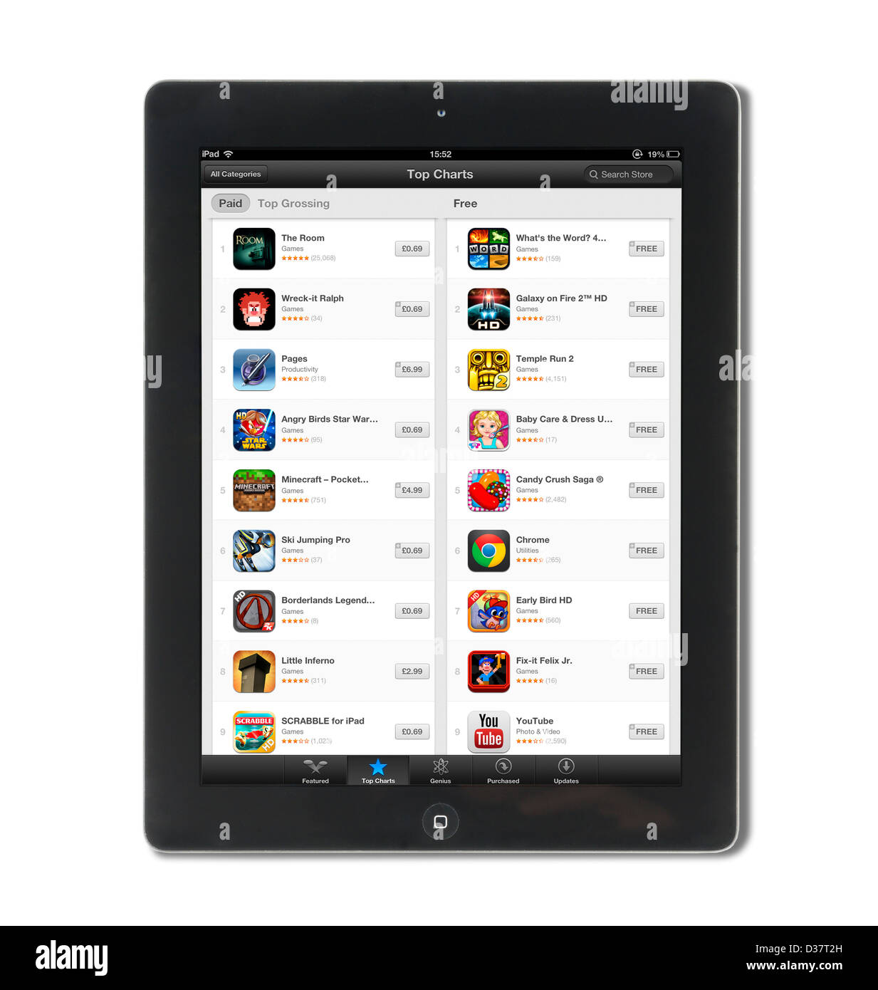 Diagramma delle applicazioni più popolari su Apple App Store visualizzate su una quarta generazione di Apple computer tablet iPad Foto Stock