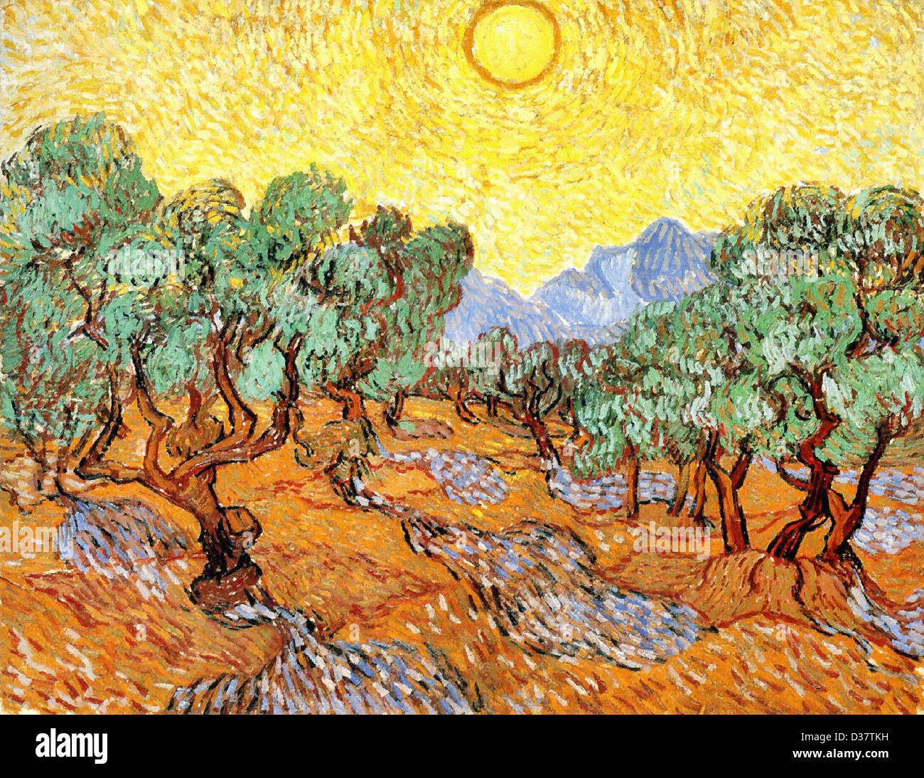 Vincent van Gogh, Ulivi con cielo giallo e Sun. 1889. Post-Impressionism. Olio su tela. Minneapolis Institute of Arts Foto Stock