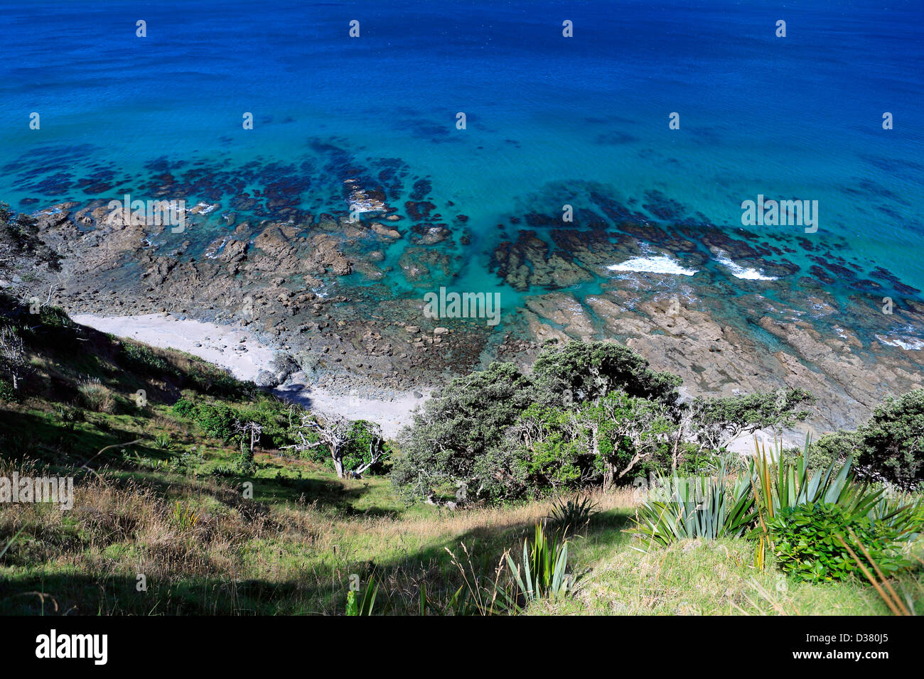 Vista oceano dal teste Mangawhai cliff top walkway nel Northland Foto Stock