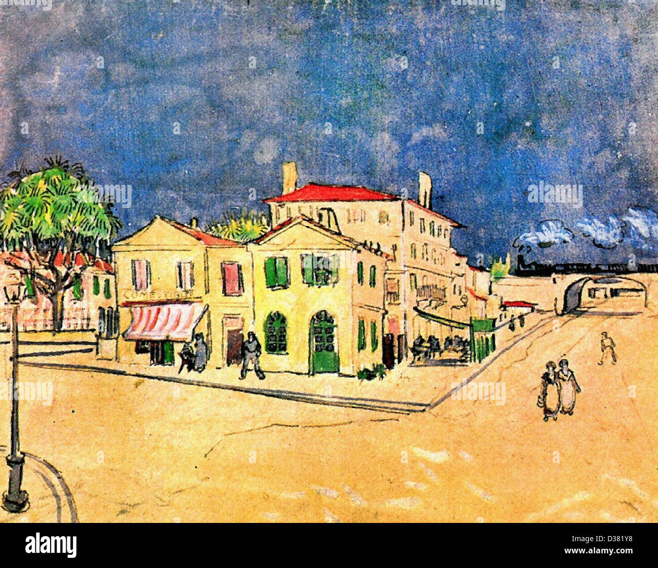 Vincent van Gogh, Vincent's House di Arles (la casa gialla). 1888. Post-Impressionism. Acquerello. Van Gogh Museum di Amsterdam Foto Stock