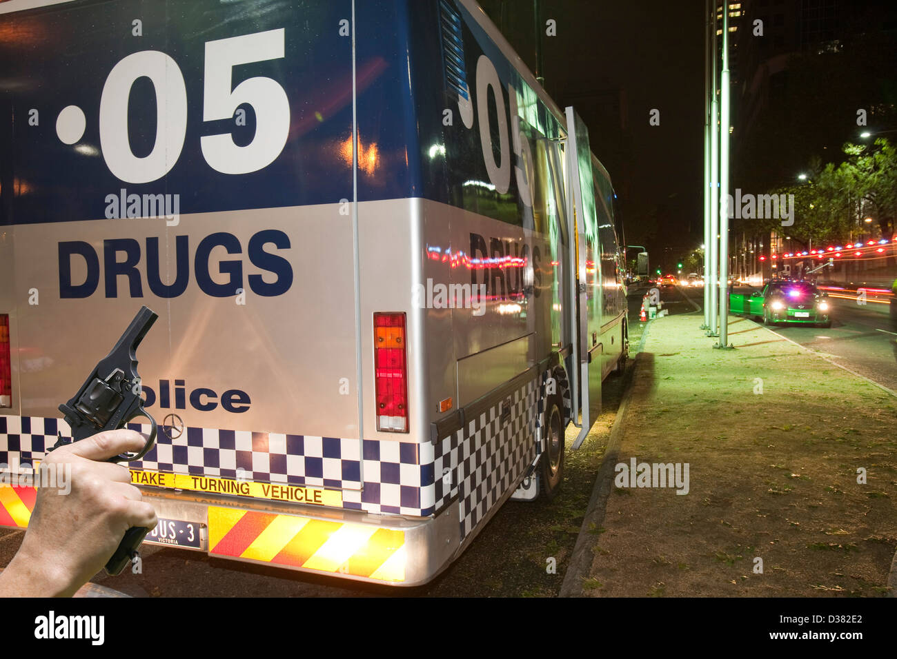 Melbourne allestimento polizia una campagna per fermare e verificare i driver per bere e guidare e il consumo di droghe e la guida, Foto Stock