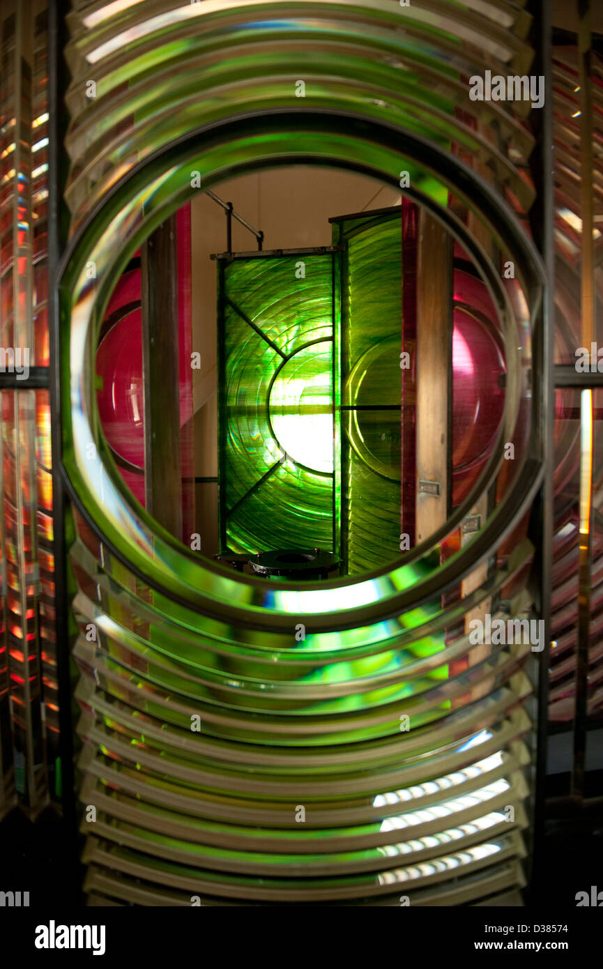 Verde chiaro lente di Fresnel di faro luce della lampadina Foto Stock