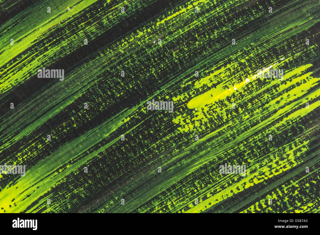 Giallo, Verde e nero acquerello su carta con tessitura diagonale i tratti di pennello Foto Stock