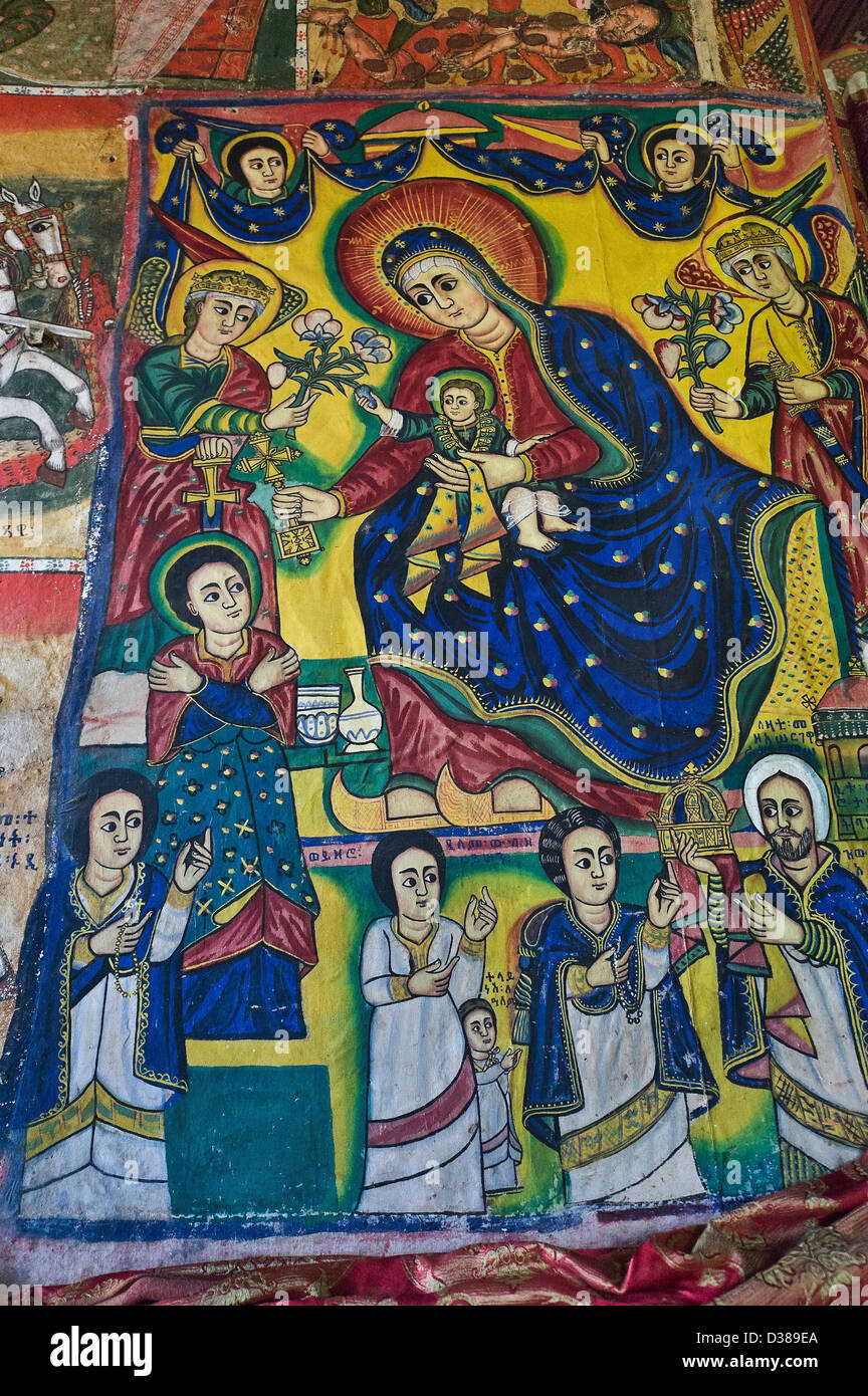 Una icona sacra in una chiesa copta, inondato NP, Etiopia Foto Stock