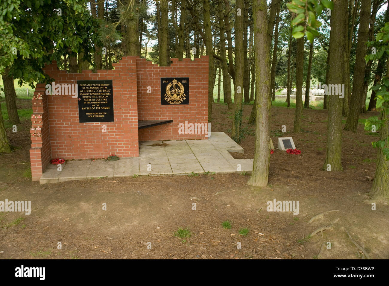 Accrington Pals Memorial in Sheffield Memorial Park sulla Somme rembering Fiirst la guerra mondiale battaglia del 1 luglio 1916 Foto Stock