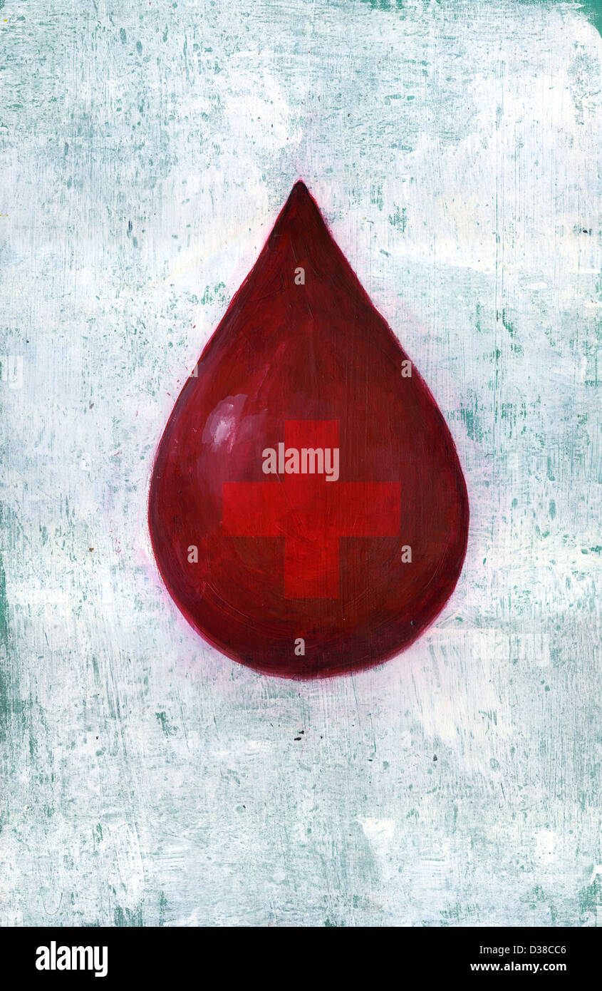 Immagine illustrativa della croce in una caduta di rosso che rappresenta la donazione di sangue Foto Stock