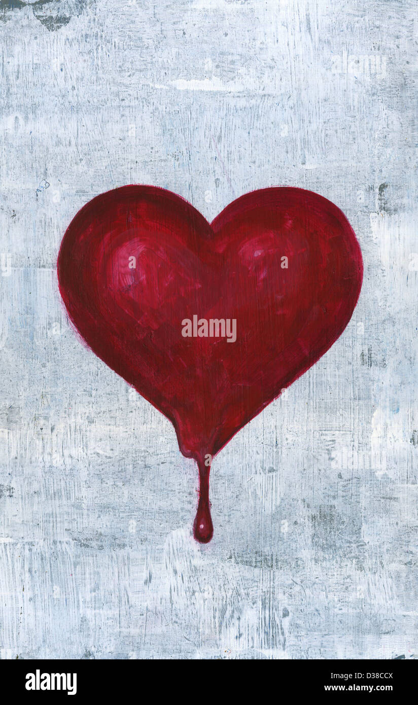 Immagine illustrativa di sangue fuoriuscire dal cuore che rappresenta il cuore break Foto Stock