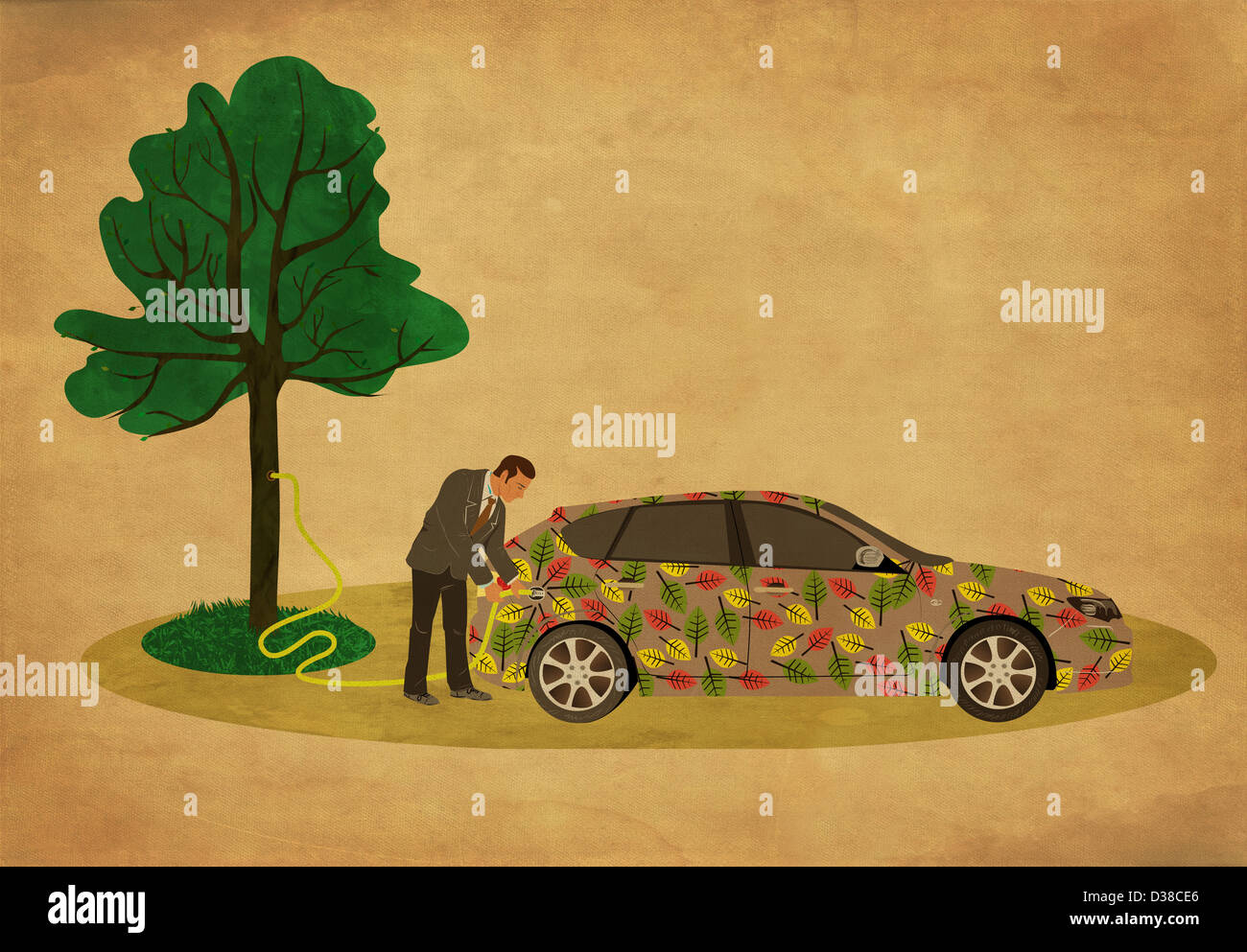 Immagine illustrativa di imprenditore di rifornimento che rappresentano auto go green concept Foto Stock
