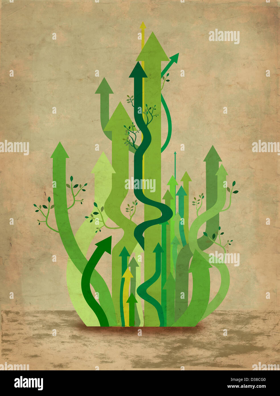 Immagine illustrativa delle frecce verdi che rappresenta la crescita del business Foto Stock