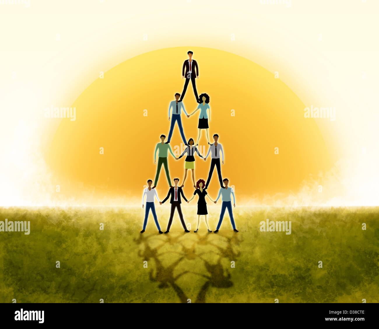 Immagine illustrativa della gente di affari la piramide che rappresenta il lavoro di squadra Foto Stock