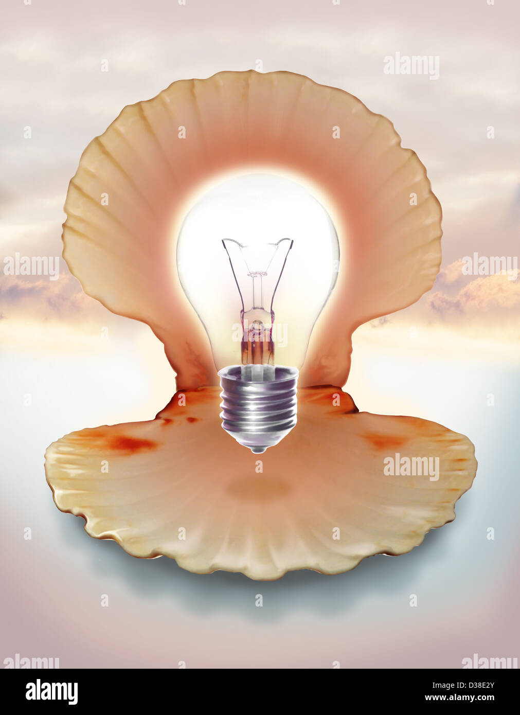 Immagine illustrativa della lampadina in guscio che rappresenta le idee Foto Stock