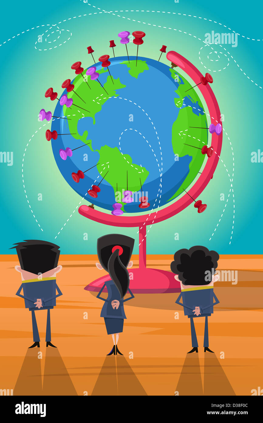 Immagine illustrativa di imprenditori di targeting verso la globalizzazione Foto Stock