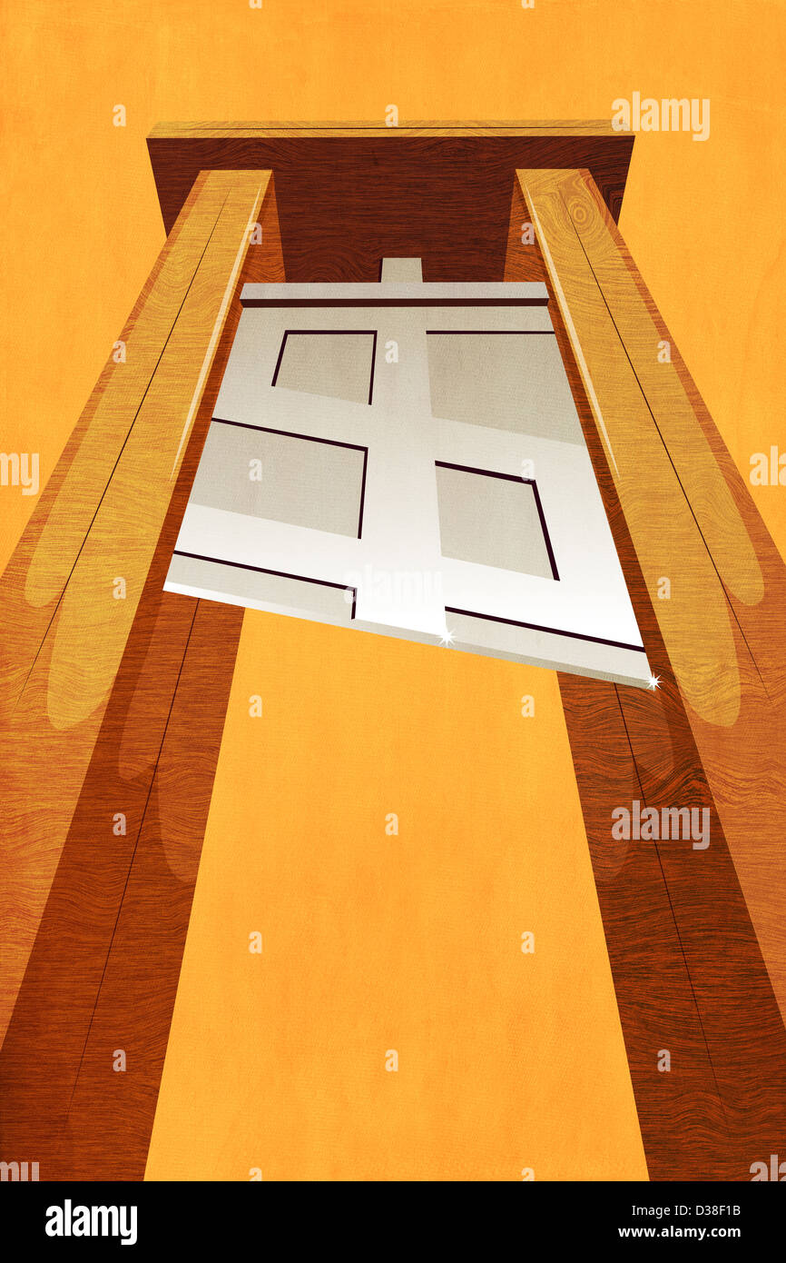 Immagine illustrativa del dollaro tra le colonne che indicano il debito in aumento Foto Stock