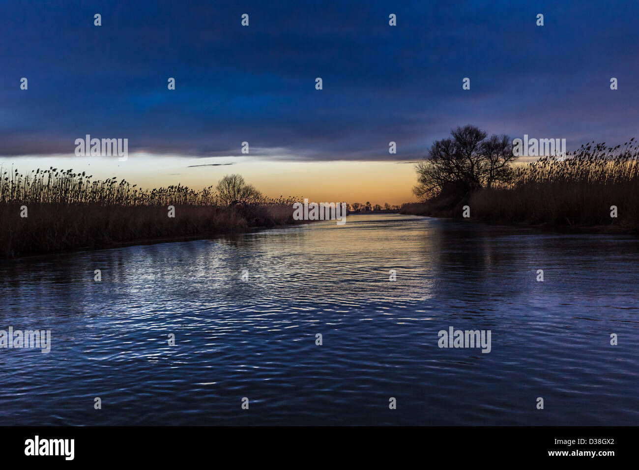 Sunrise nel Delta del Danubio, Romania Foto Stock