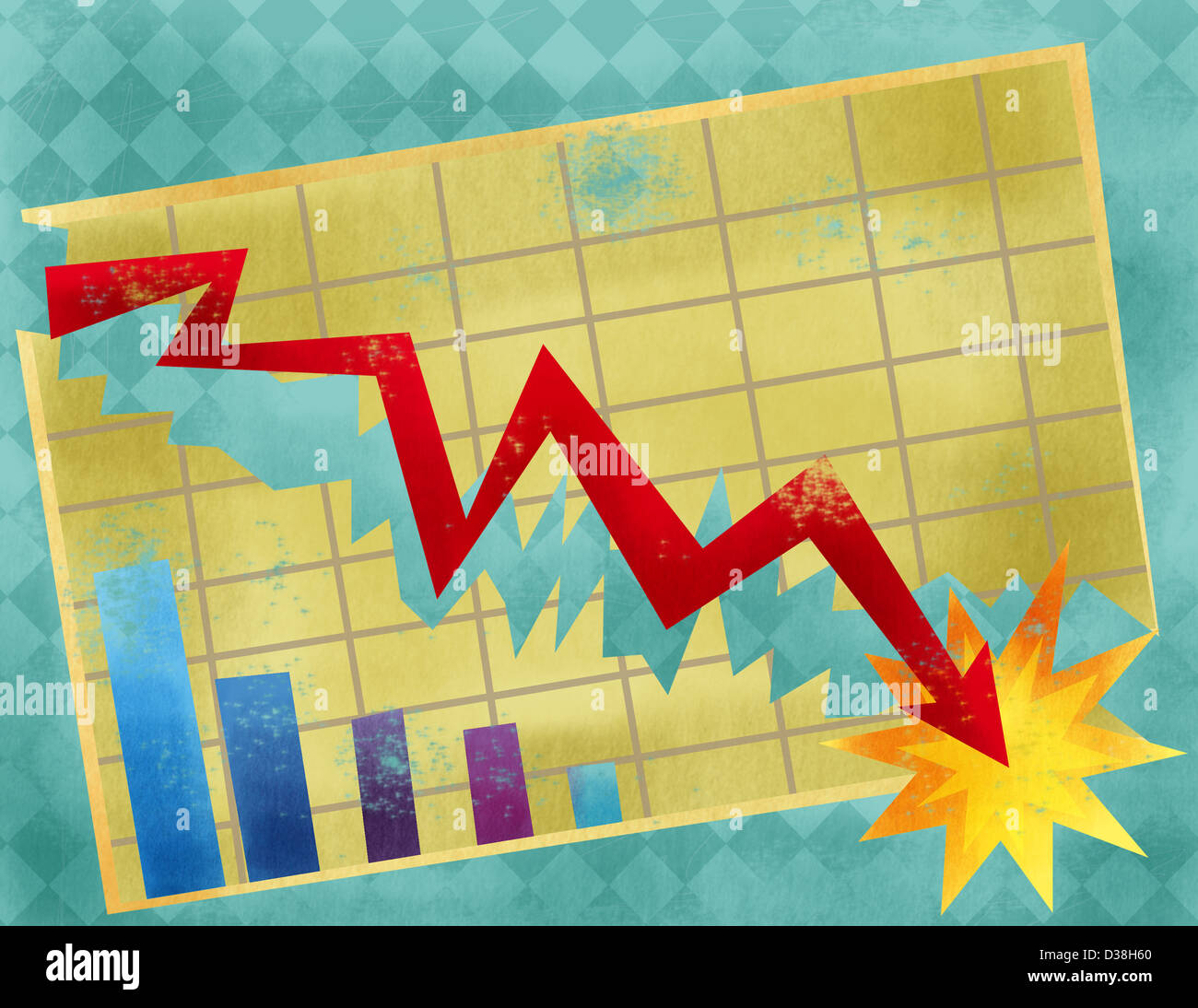 Grafico a linee che mostra il crash di economia Foto Stock