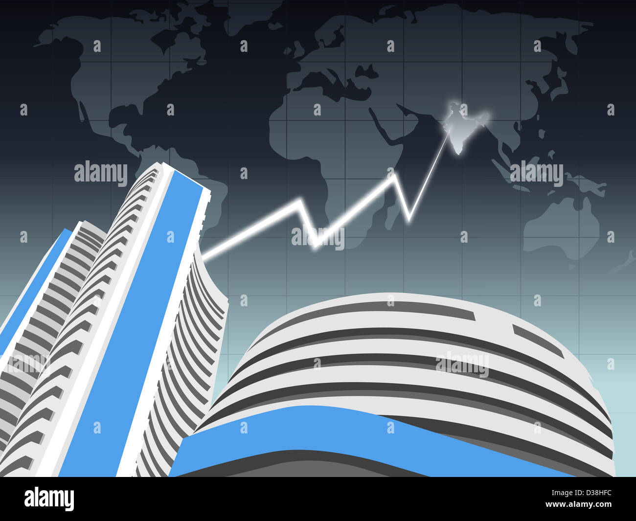 La tecnologia Thunderbolt che colpisce oltre un edificio dello stock exchange, Bombay Stock Exchange, Mumbai, Maharashtra, India Foto Stock