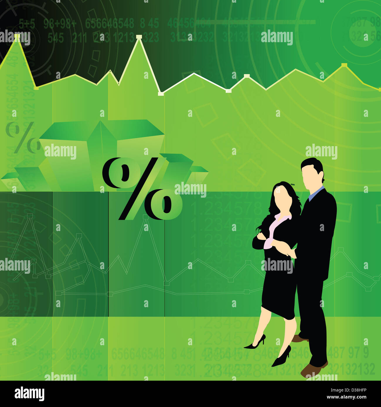 I dirigenti aziendali in piedi di fronte ad indice di borsa Foto Stock