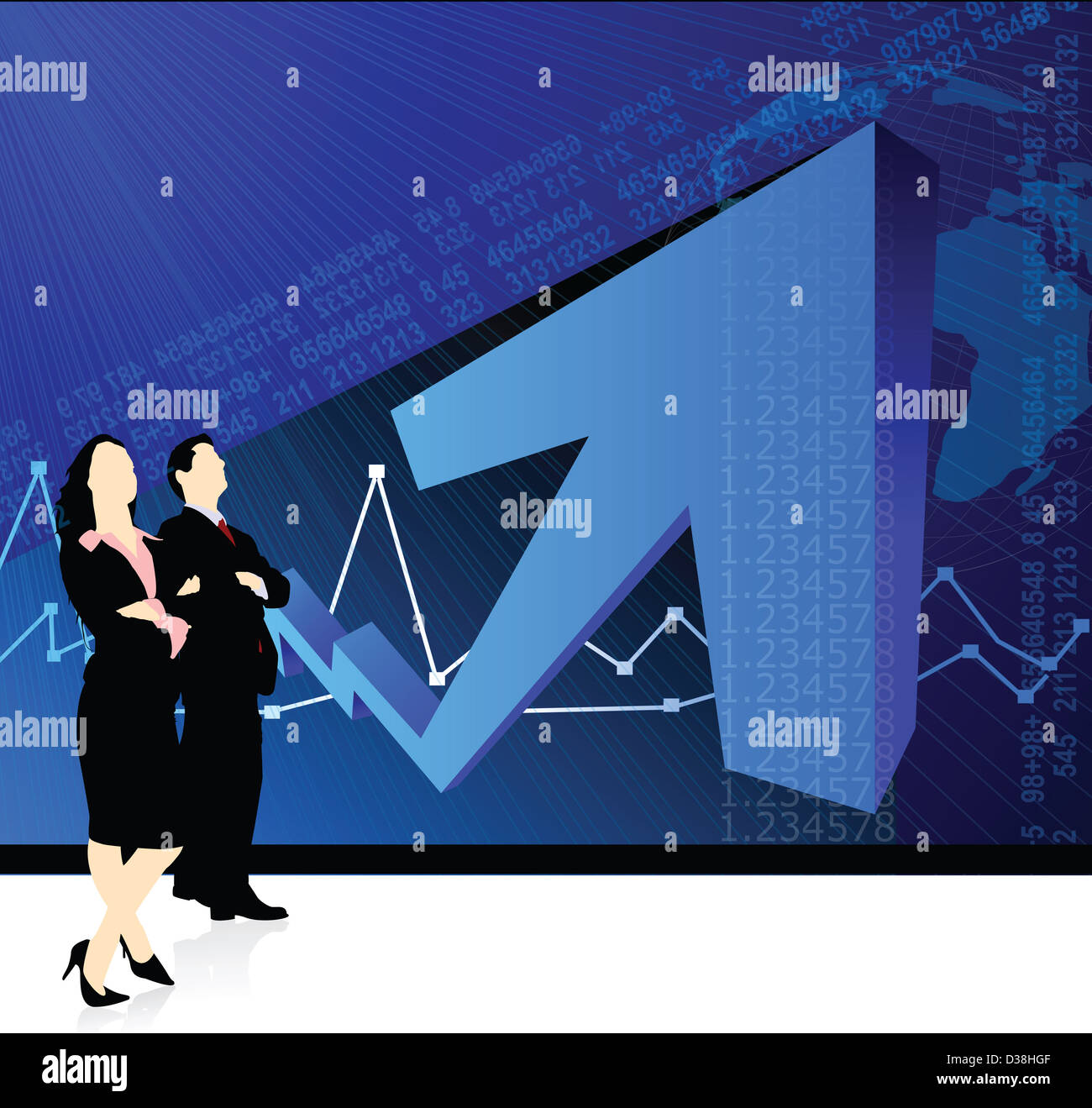 I dirigenti aziendali in piedi di fronte ad indice di borsa Foto Stock