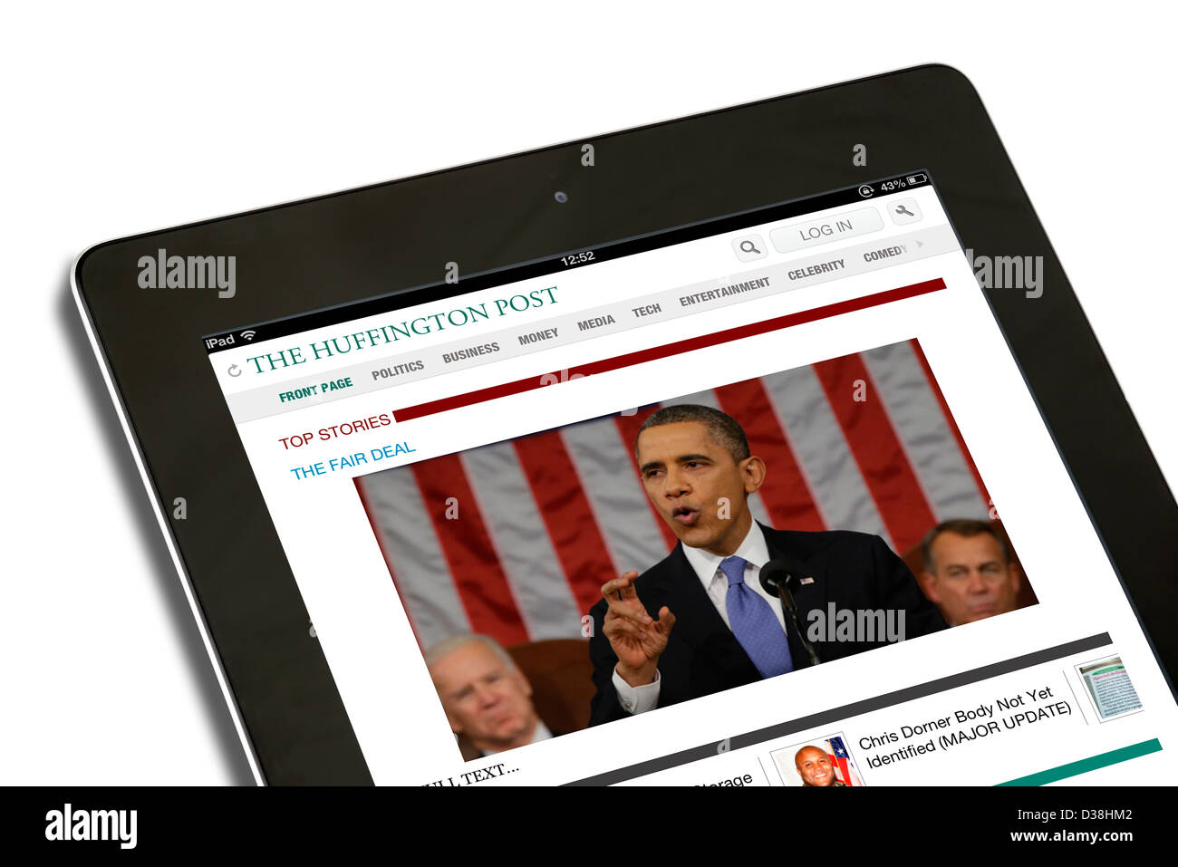 App per iPad per la edizione USA di Huffington Post visualizzati su una quarta generazione di Apple iPad, STATI UNITI D'AMERICA Foto Stock