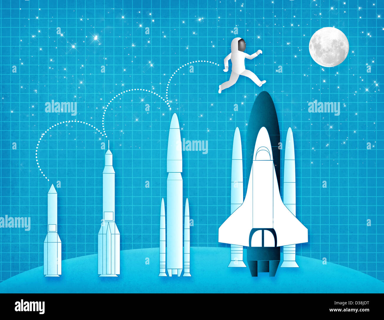 Rappresentazione illustrativa che mostra lo sviluppo astronautico Foto Stock