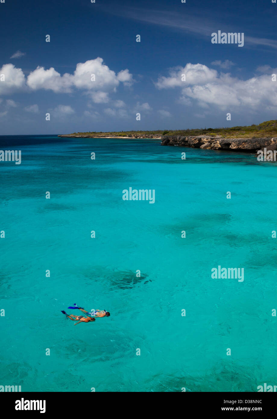 Paio di snorkeling in acque tropicali Foto Stock