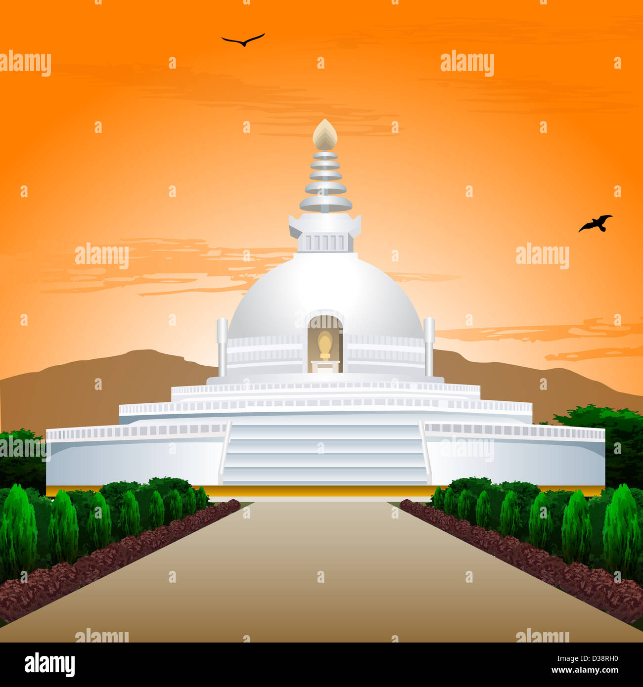 Facciata di uno stupa Shanti Stupa tempio, Leh, Ladakh, Jammu e Kashmir India Foto Stock