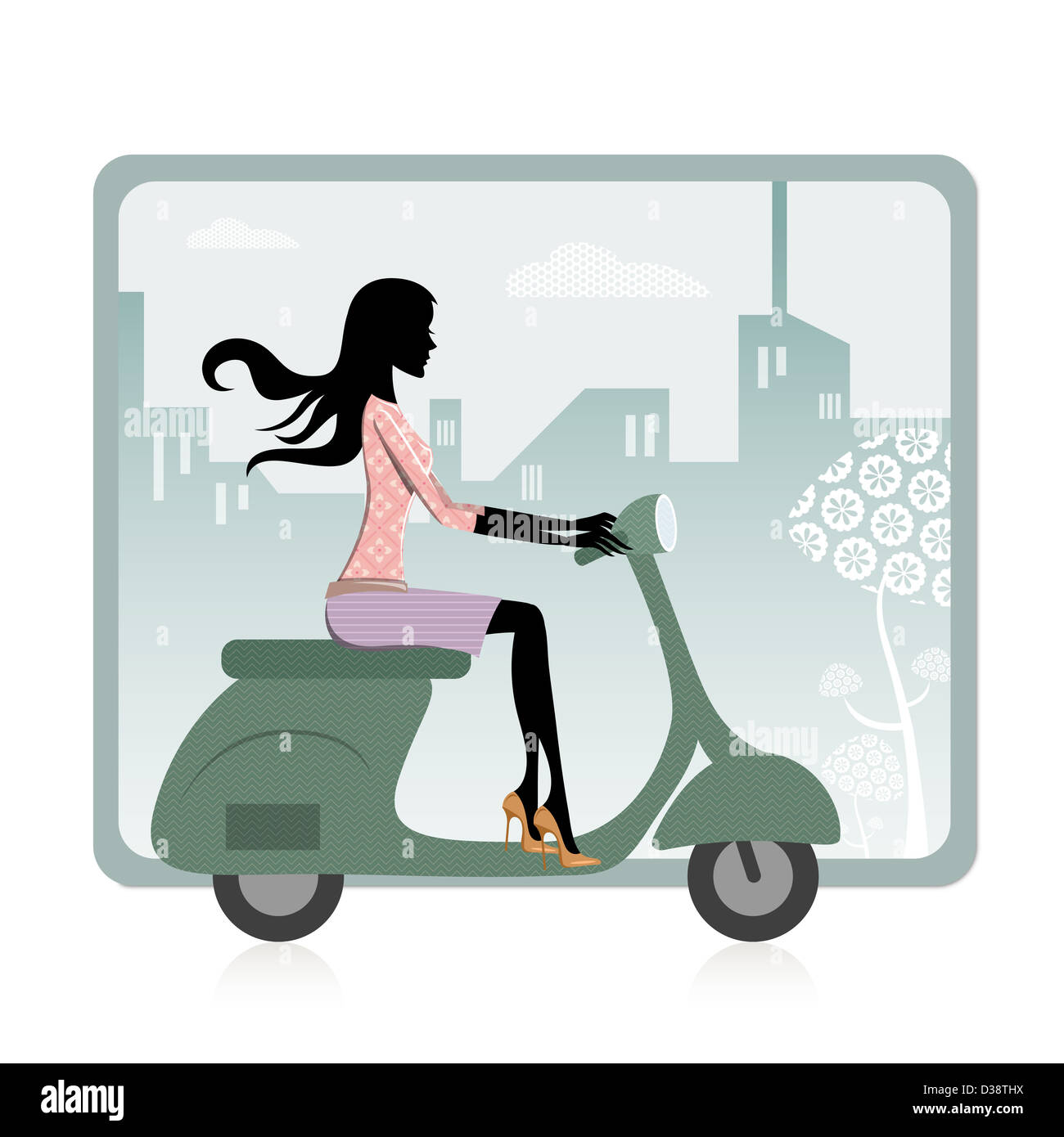 La donna a cavallo di un scooter Foto Stock