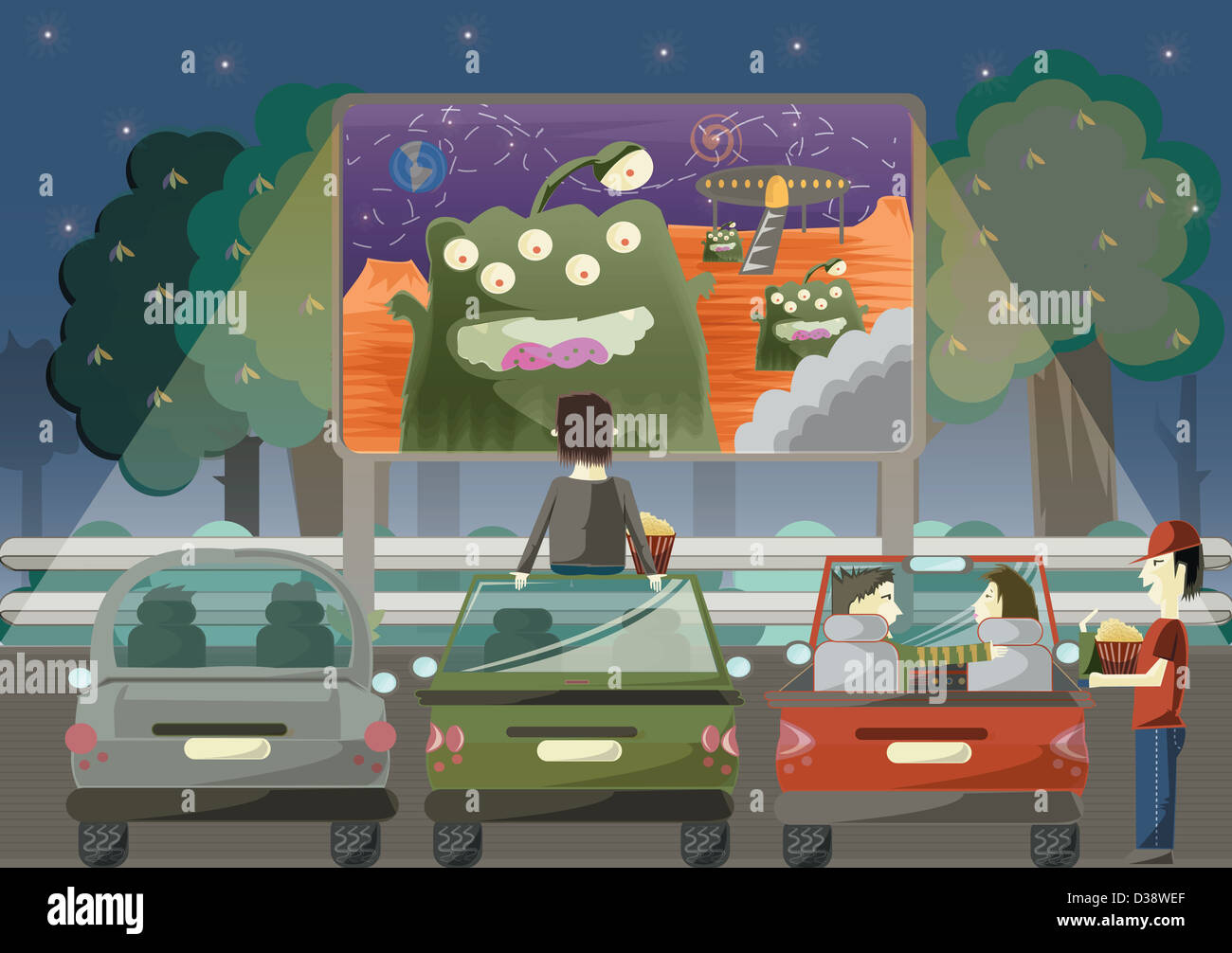 La gente a guardare il filmato in un parco Foto Stock