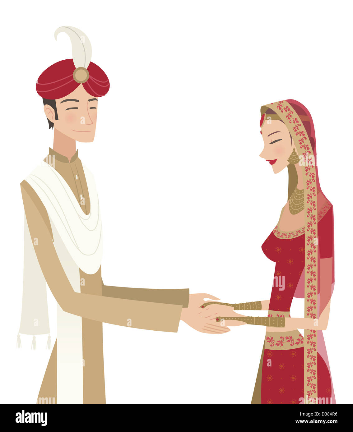 Indian sposa e lo sposo in abito tradizionale alla cerimonia di nozze Foto Stock