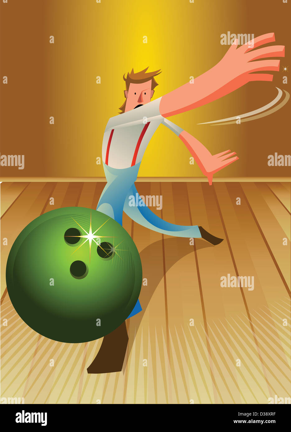 L'uomo gioca ten pin bowling Foto Stock