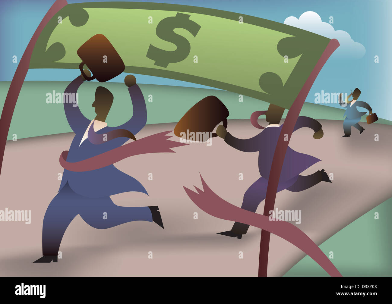 I dirigenti aziendali al traguardo in una gara Foto Stock