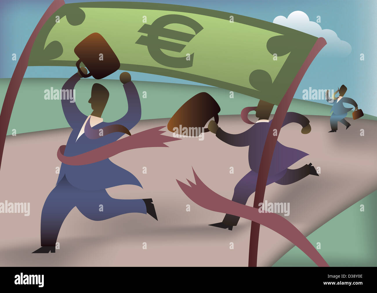 I dirigenti aziendali al traguardo in una gara Foto Stock