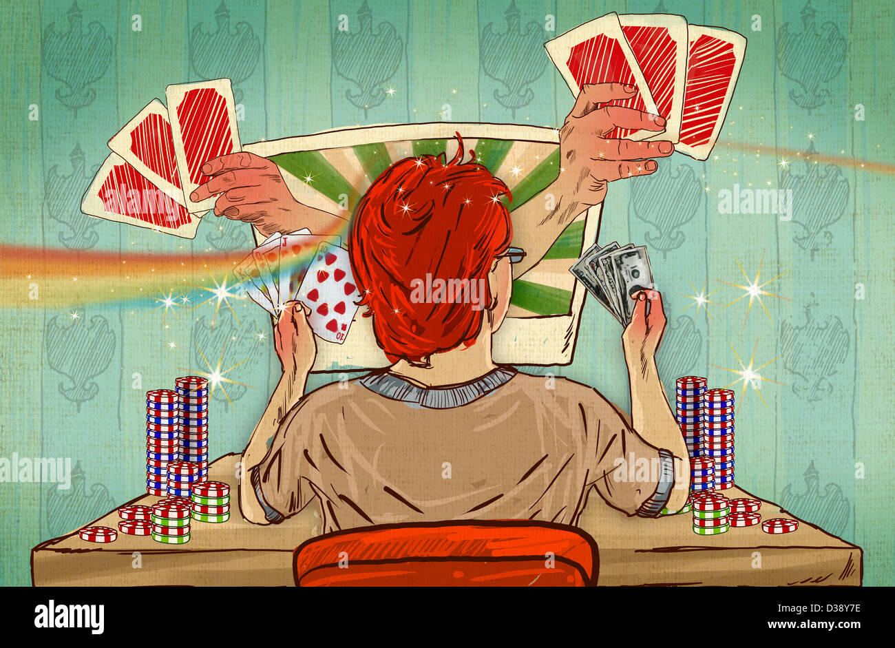 L'uomo - giocare a poker online Foto Stock