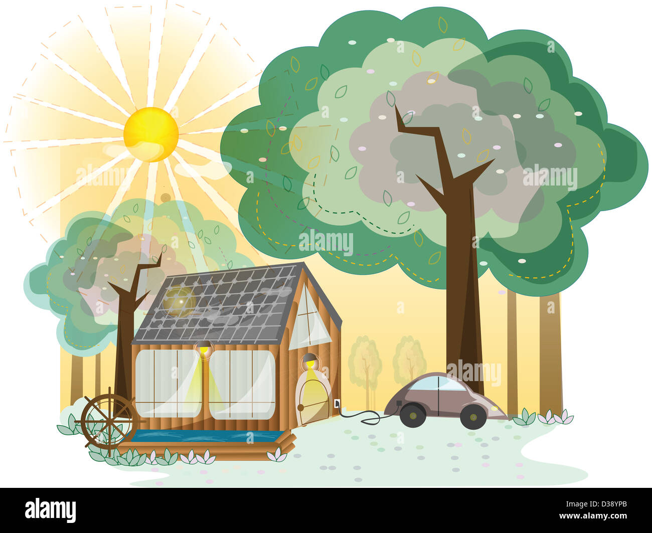 Powered Solar house e una batteria auto azionato Foto Stock