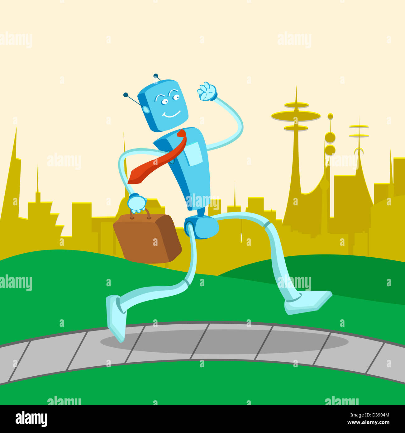 Robot in esecuzione con una valigetta Foto Stock