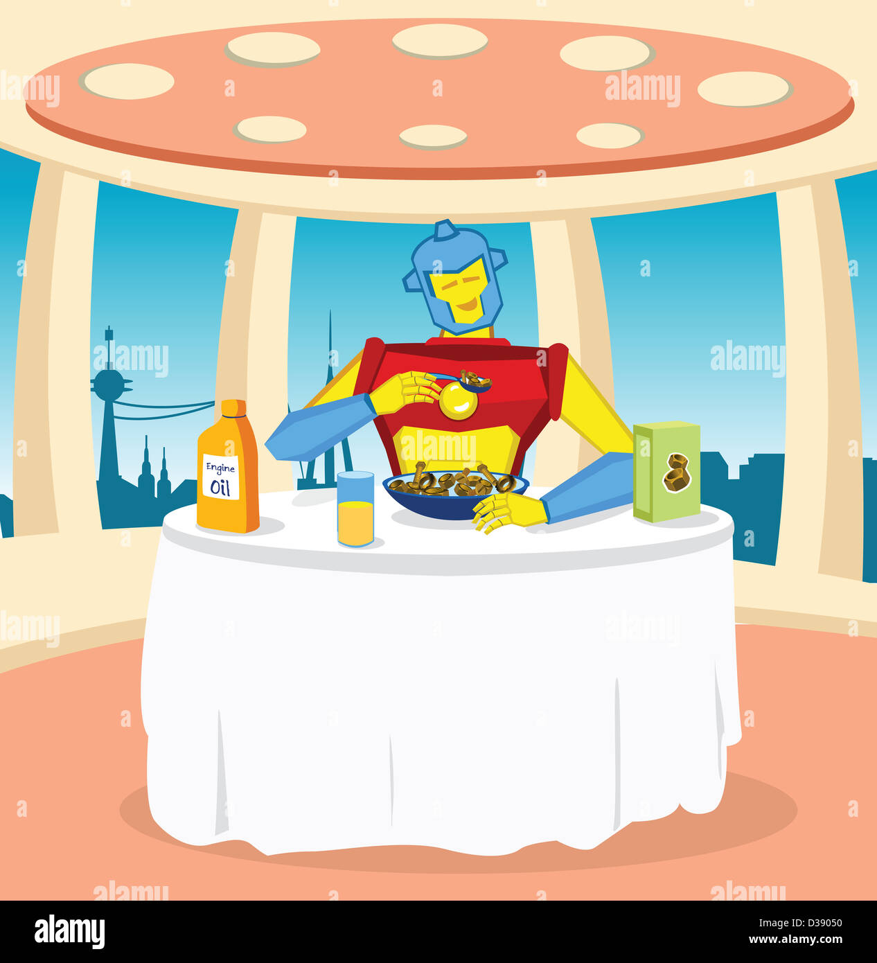 Robot a un tavolo per la colazione Foto Stock