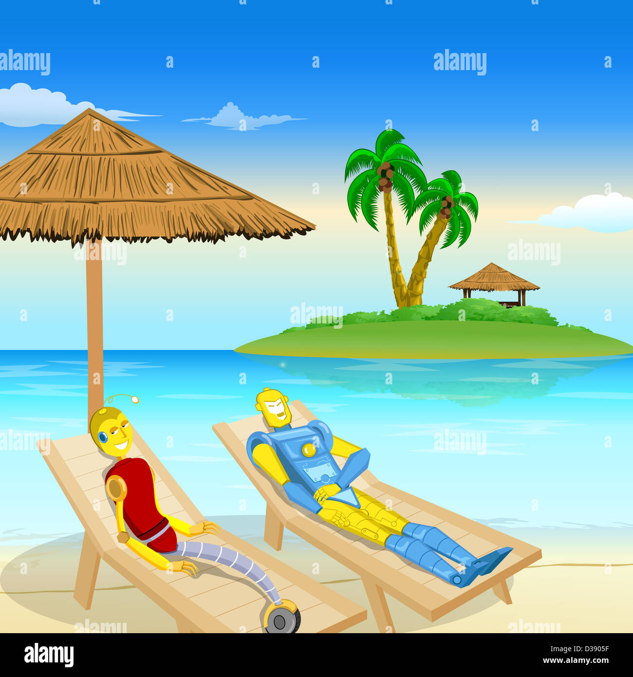 Robot giovane godendo di una vacanza sulla spiaggia Foto Stock