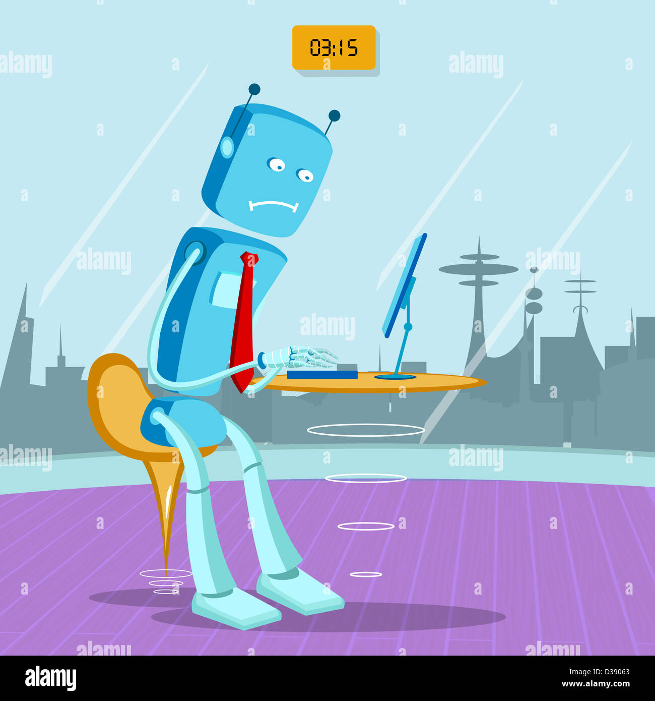 Il robot di lavorare sul computer in un ufficio Foto Stock