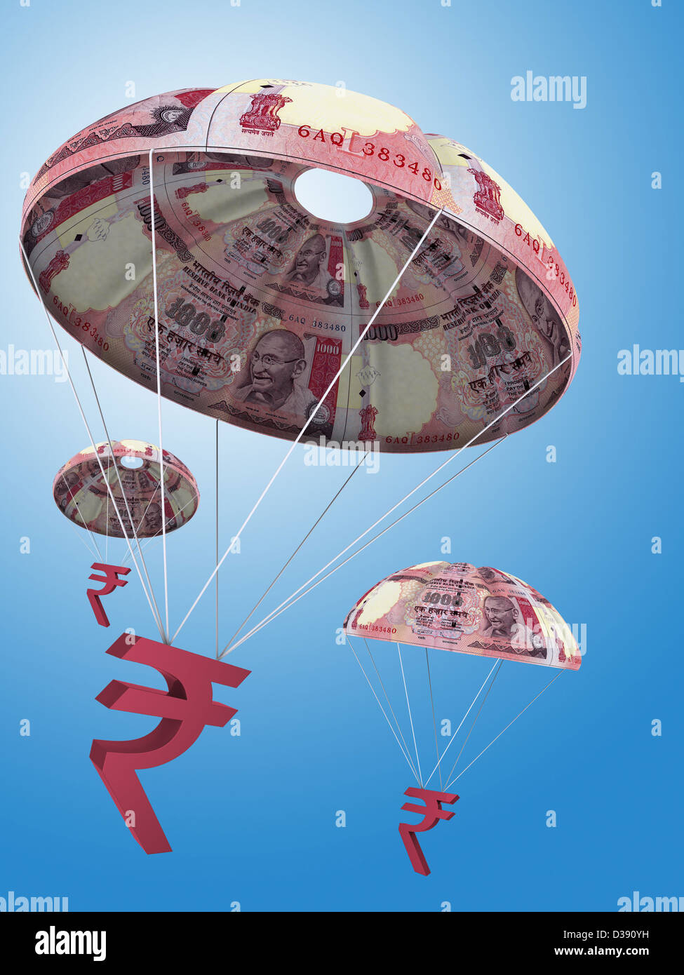 Indian simboli di valuta la legatura con mille rupie note Foto Stock