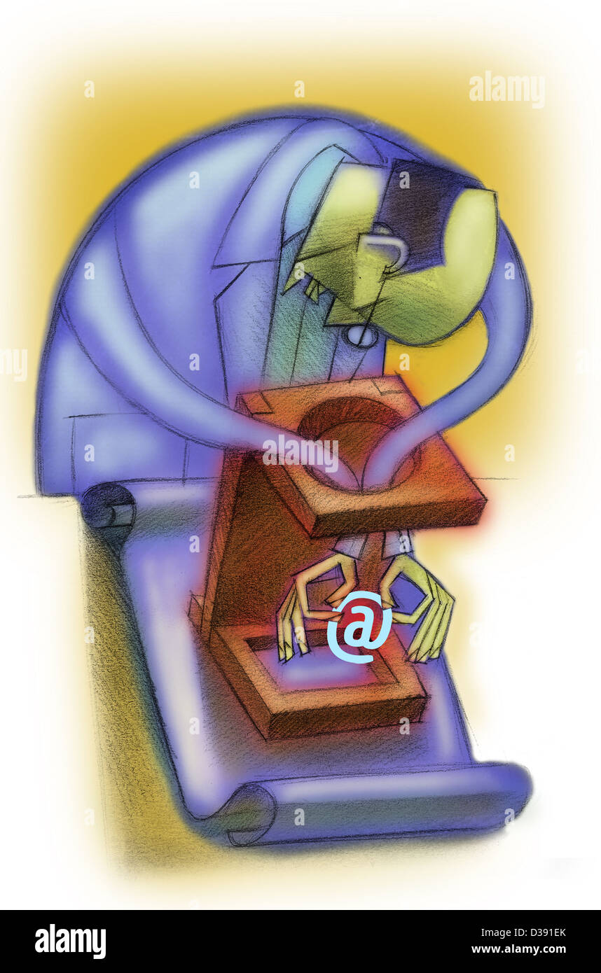 Uomo con un simbolo di internet da una scatola Foto Stock