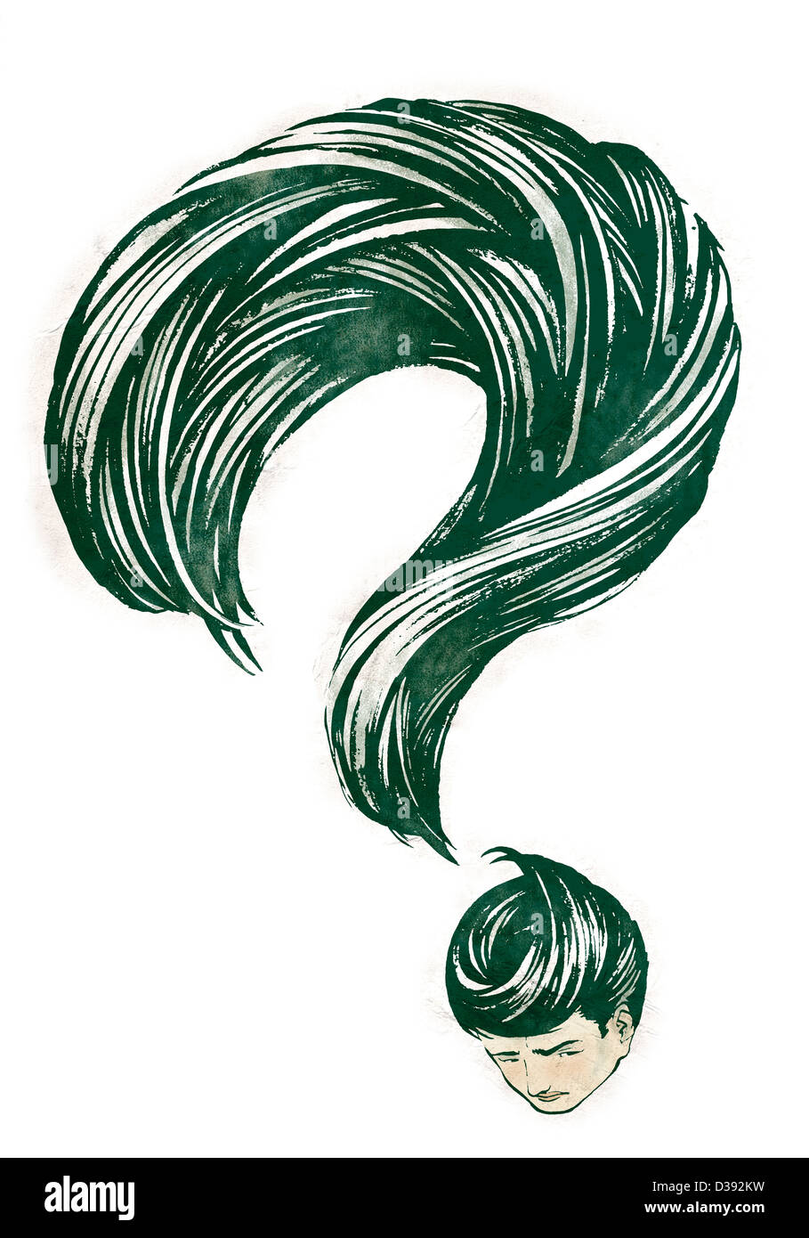 Punto interrogativo formata con i capelli di una persona Foto Stock