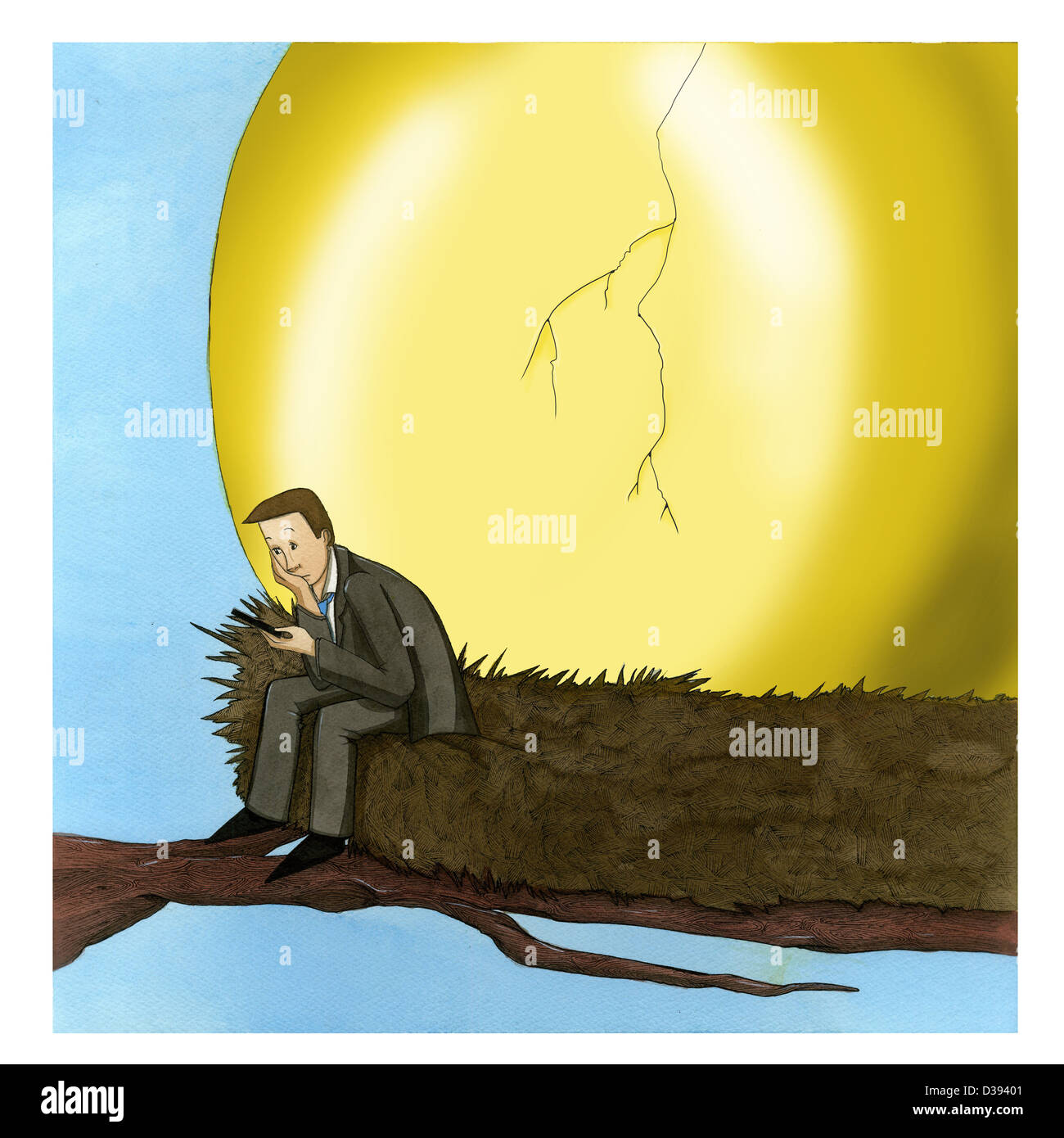 Imprenditore seduto su un nido di attesa per il golden egg per berlina Foto Stock