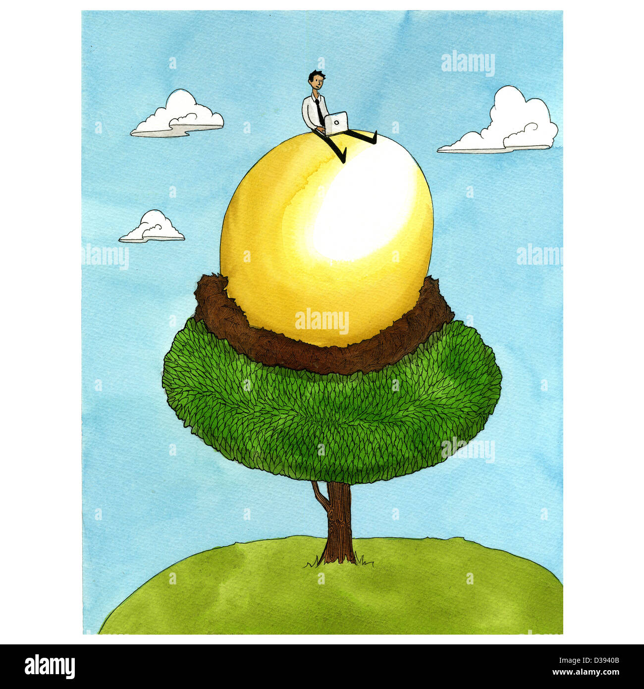 Un uovo dorato in un imprenditore il possesso Foto Stock