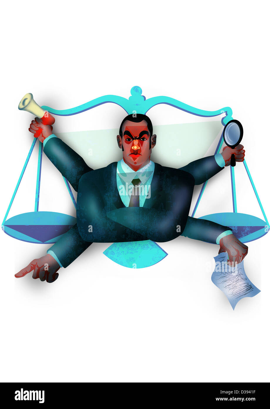 Rappresentazione di officer con la scala di giustizia Foto Stock