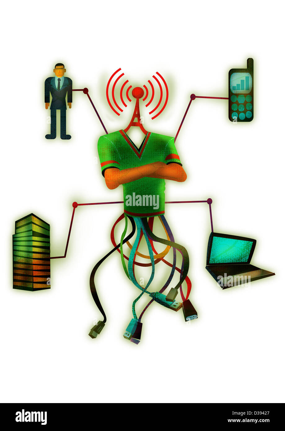 Concetto di networking attraverso la tecnologia wireless Foto Stock